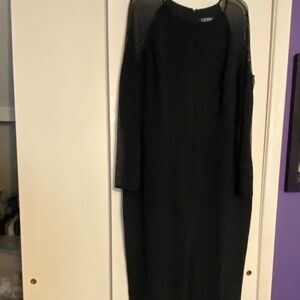 Black jumpsuit- sheer sleeves and panel on chest